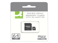 Q-Connect 64GB MicroSD Card. Hardwearing reliable easy to use portable storage. With full-size SD adaptor. Class 10 (10 MB/s).