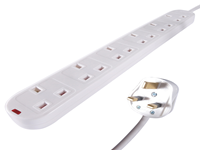 5M 6 Way Surge Protected Extension Lead UK Plug to 6 UK Sockets Mains Block White 